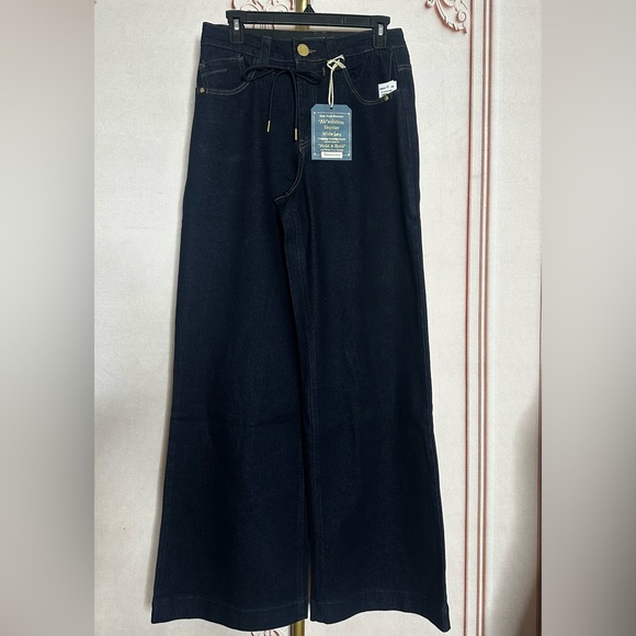 Democracy Denim - Democracy "Ab"solution Skyrise Drawstring Waistband Wide Leg Jeans, Dark Indigo